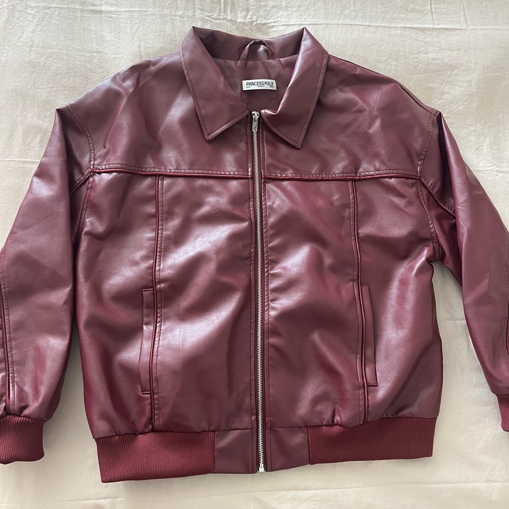 Princess Polly Burgundy Faux Leather Jacket